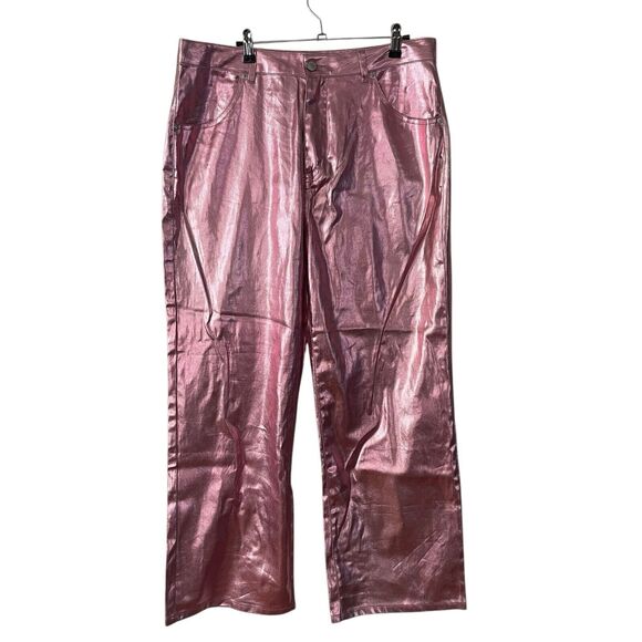 MESHKI Plus 2XL Minnie Metallic Straight Jeans Pink Coated High Rise NWT - Picture 1 of 10